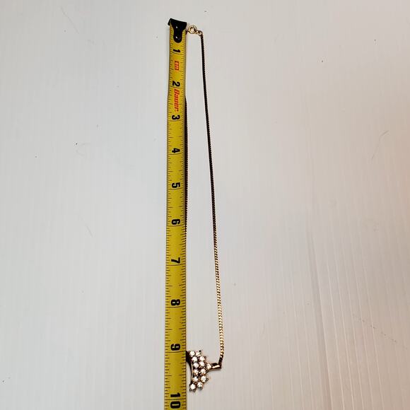 Vintage 80s Avon Gold Tone Clear Rhinestone Crescent Cocktail Necklace 18" - Picture 5 of 5